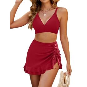 Split Bikini Cover Belly Slimming Swimsuit Suit (Option: Red-S)
