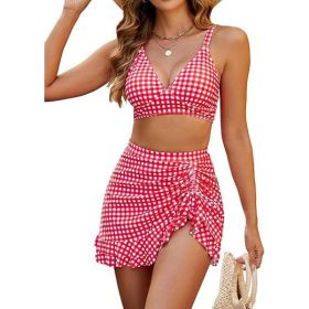 Split Bikini Cover Belly Slimming Swimsuit Suit (Option: Pink Plaid-M)